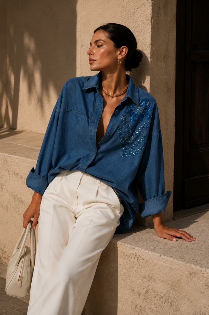 Gemma Embellished Denim Shirt with Sequin Detailing