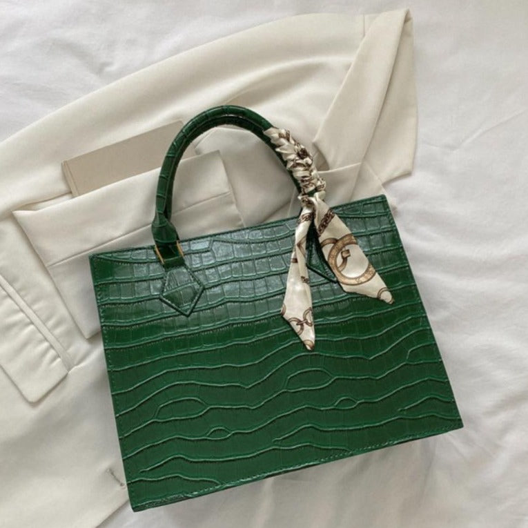 Luxury Handbag with Scarf Detailing