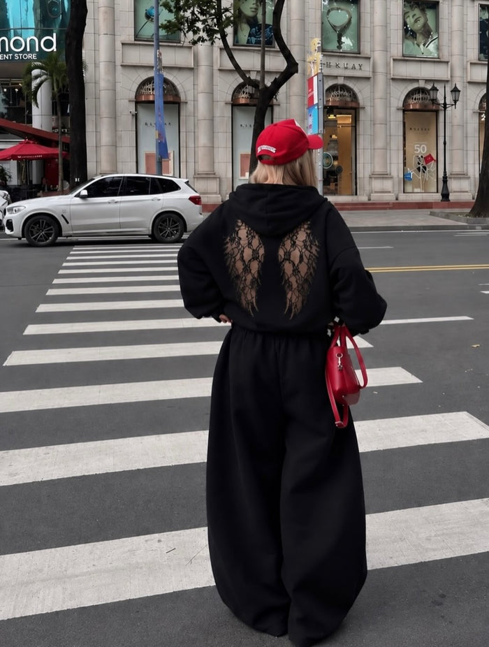 Hazel Sheer Mesh Wings Oversized Hoodie