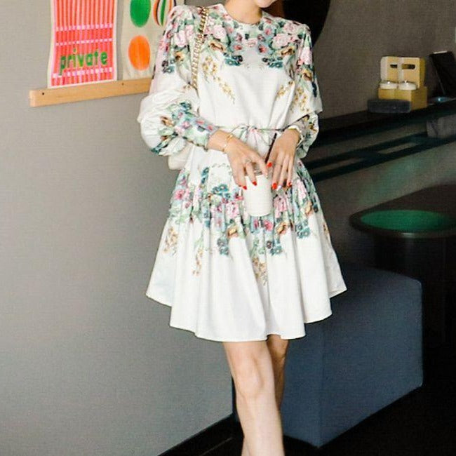 Perenne long sleeves floral print Midi dress