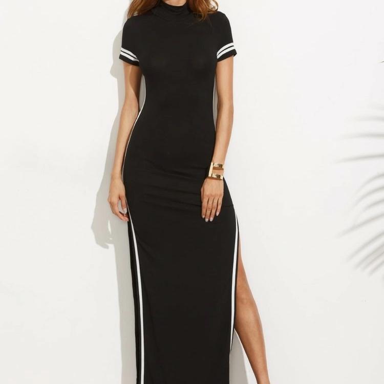 Black Striped Split Maxi Dress