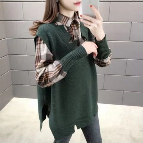 Frostline Long sleeves plaid shirt with Knit Vest