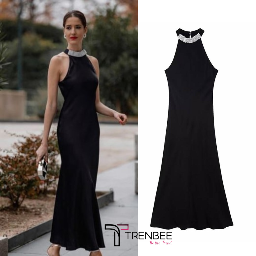 Elizabeth Diamond O neck Off Shoulder Maxi Dress TrenBee