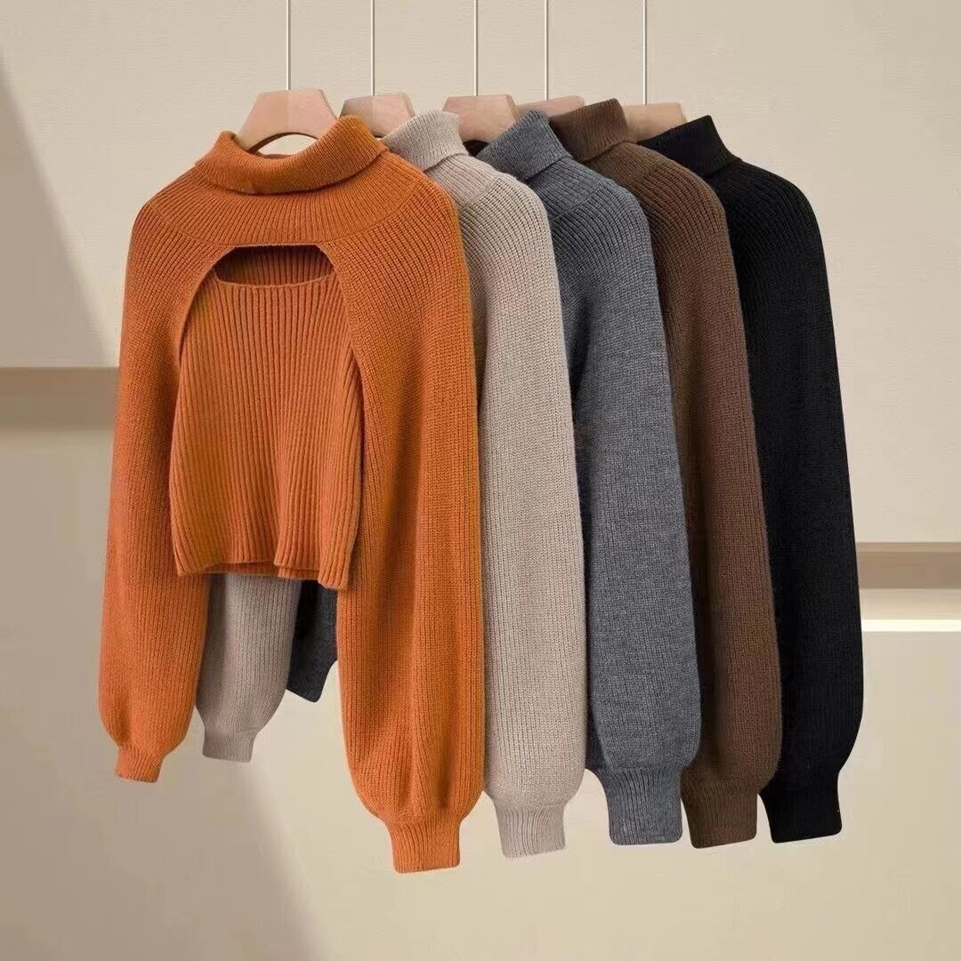 Angelina Turtle Neck Knitted Sweater with Cropped Top – TrenBee