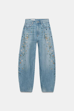 Perry High Waisted Embroidered Barrel Jeans