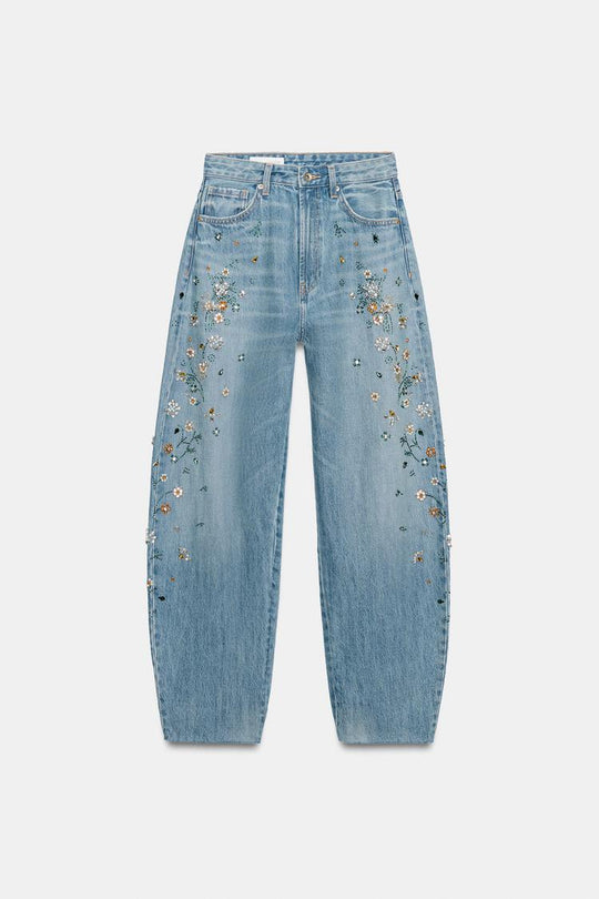 Perry High Waisted Embroidered Barrel Jeans