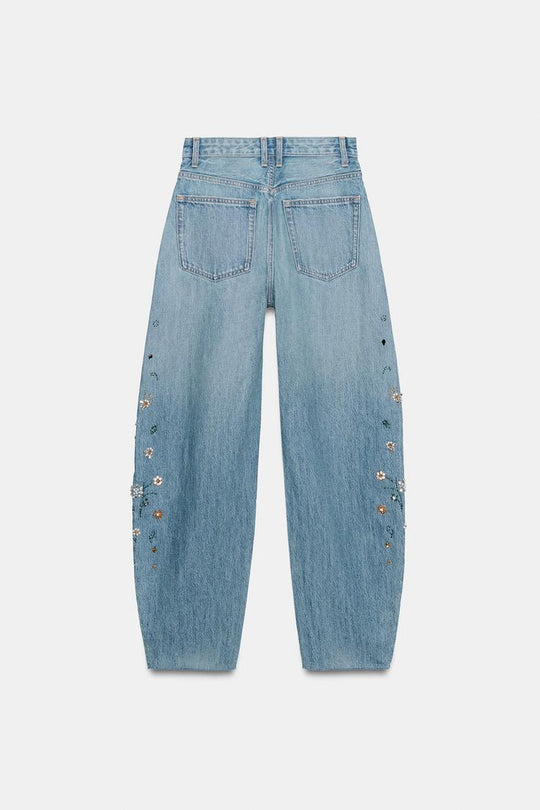 Perry High Waisted Embroidered Barrel Jeans