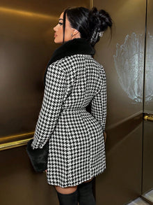 Jessica Plaid Woolen Coat with Fur Collar