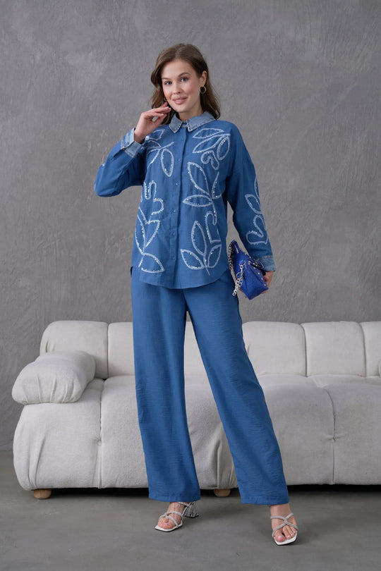 Rumena Denim Collar Coord Set