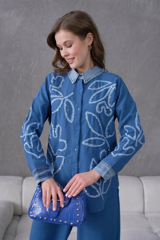 Rumena Denim Collar Coord Set