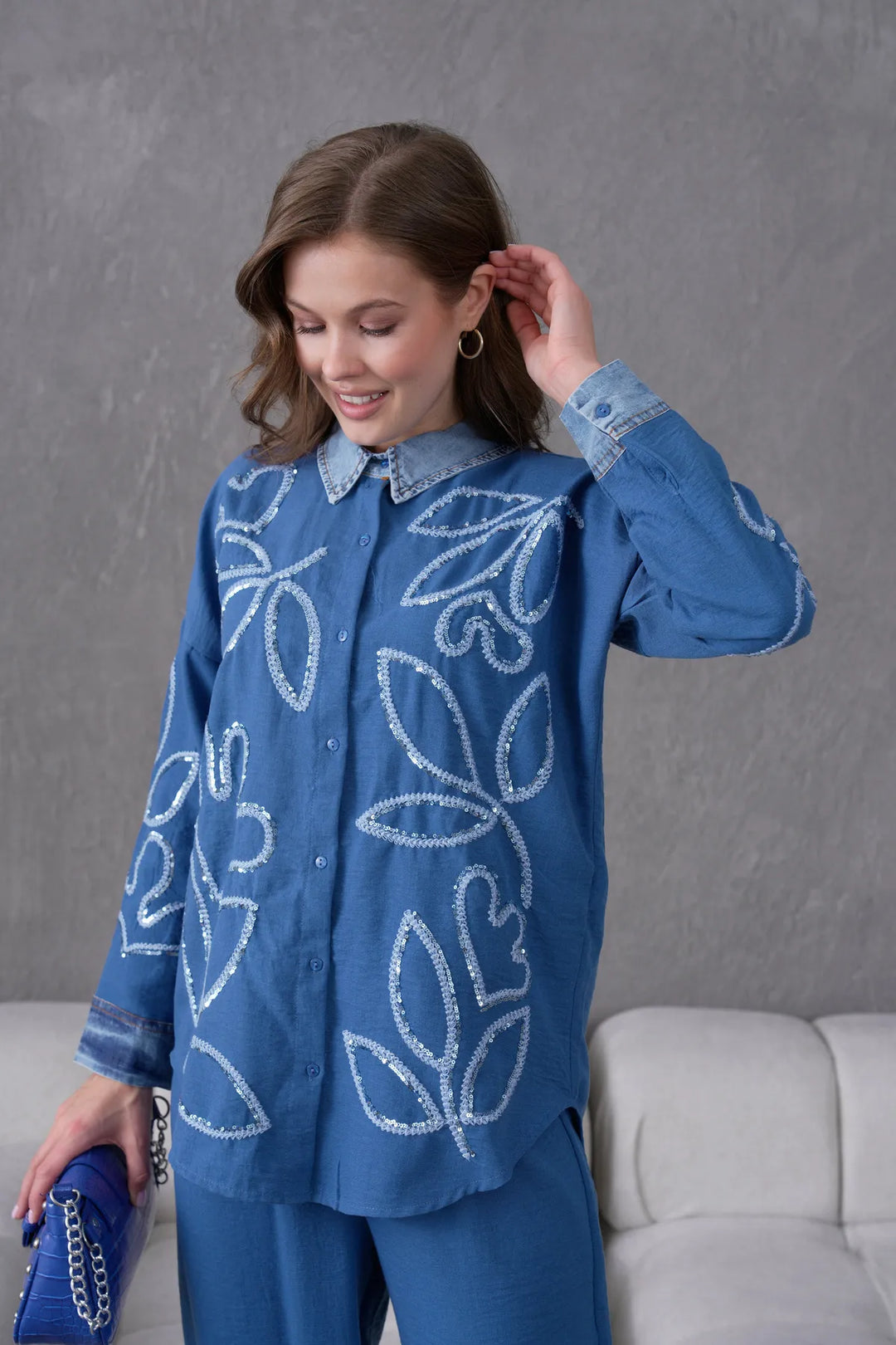 Rumena Denim Collar Coord Set