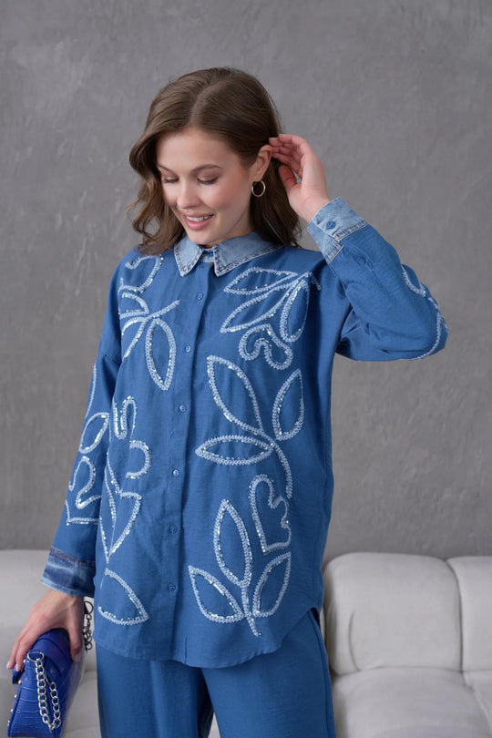 Rumena Denim Collar Coord Set