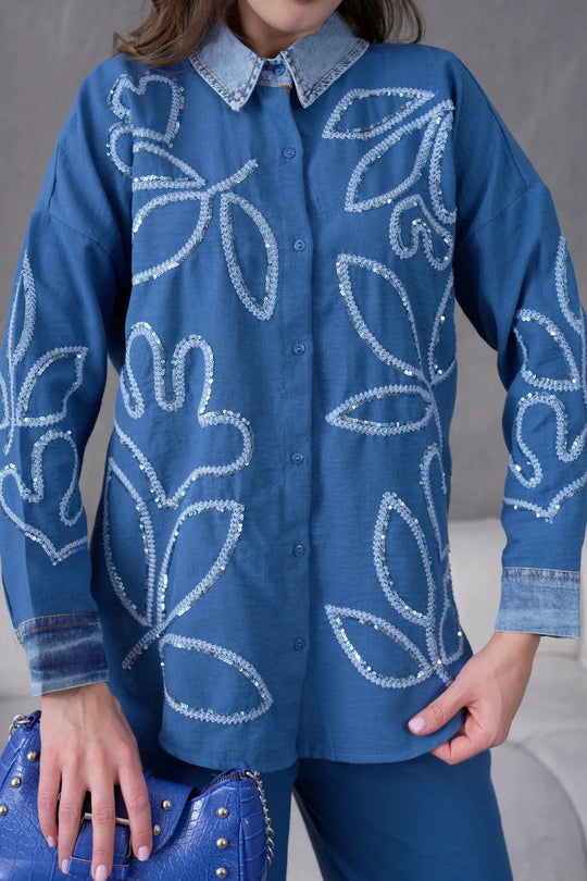 Rumena Denim Collar Coord Set