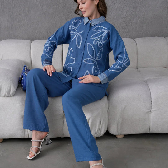 Rumena Denim Collar Coord Set