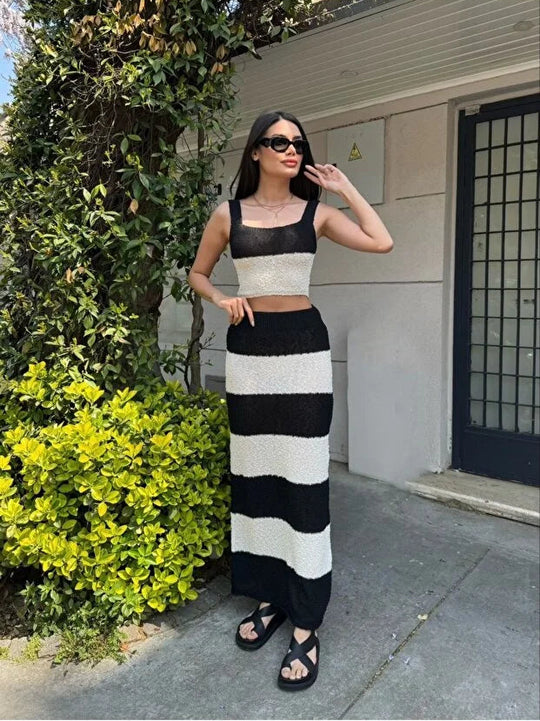 Sicilian Luxe Stripe Coord Skirt Set