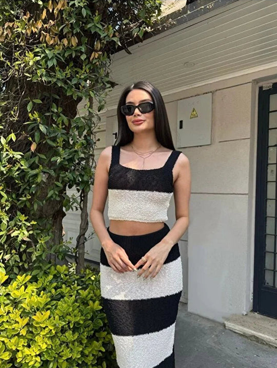 Sicilian Luxe Stripe Coord Skirt Set