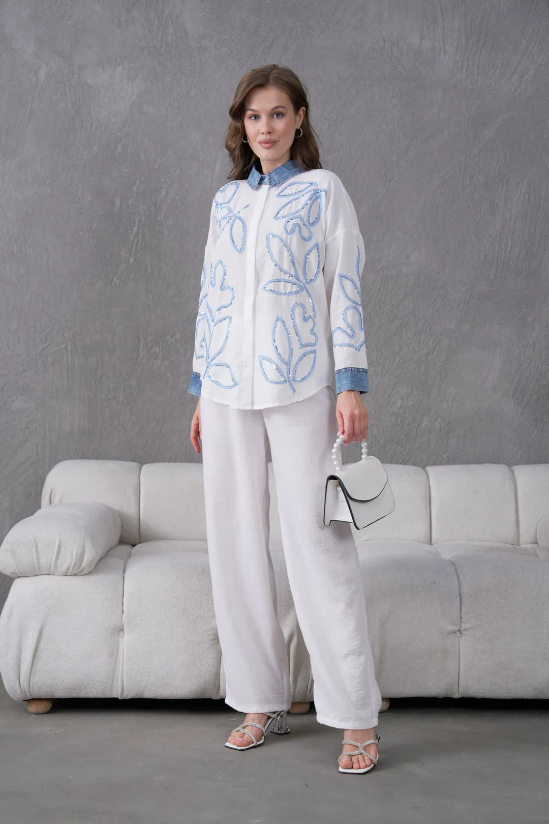 Rumena Denim Collar Coord Set