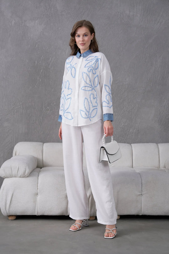 Rumena Denim Collar Coord Set