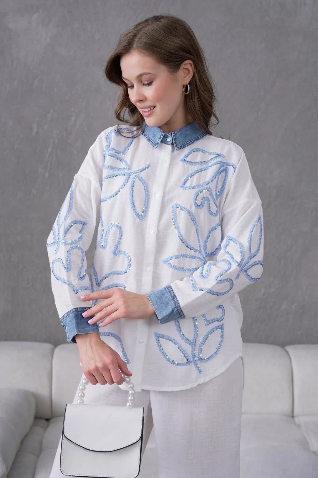 Rumena Denim Collar Coord Set