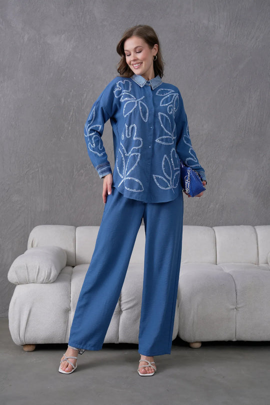 Rumena Denim Collar Coord Set