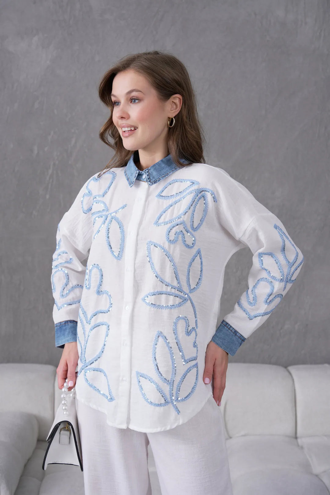 Rumena Denim Collar Coord Set