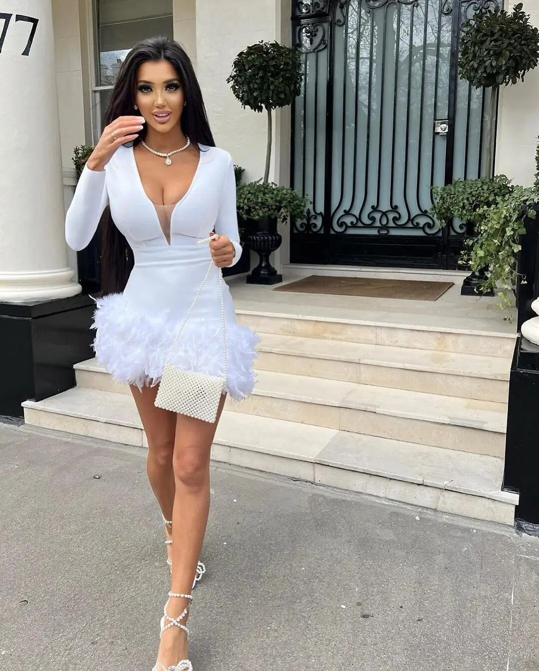 Victoria Bodycon Dress with Feather Detailing TrenBee Victoria Bodycon Dress with Feather Detailing TrenBee