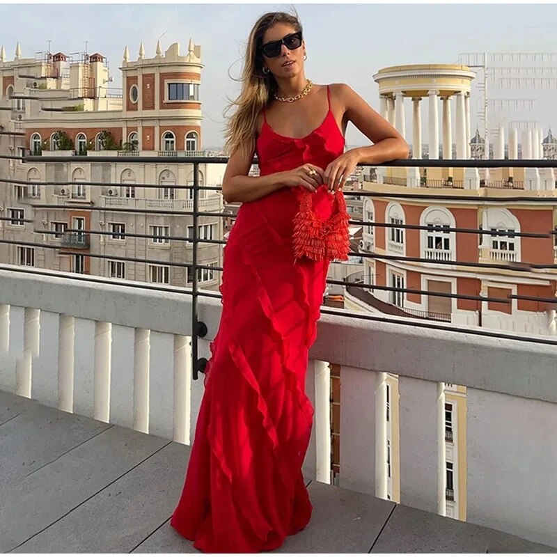 Stormi Maxi floor length Dress with Ruffle Detailing