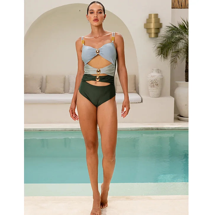 Izzie Swimsuit with Skirt in Green