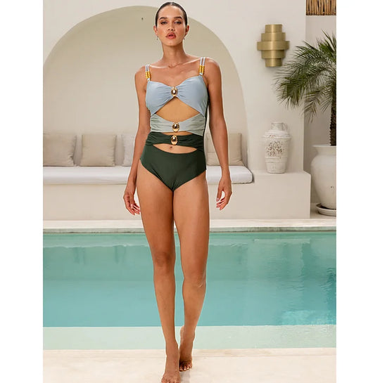 Izzie Swimsuit with Skirt in Green