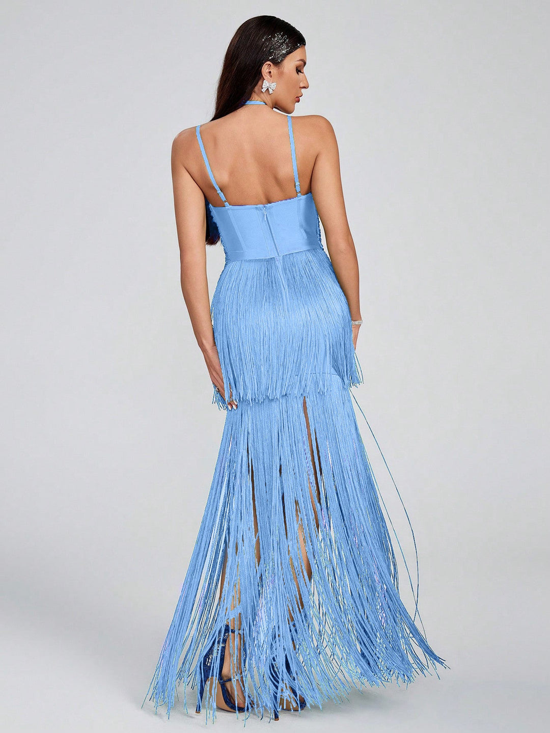 Sandra Fringed Halter Neck Maxi Dress
