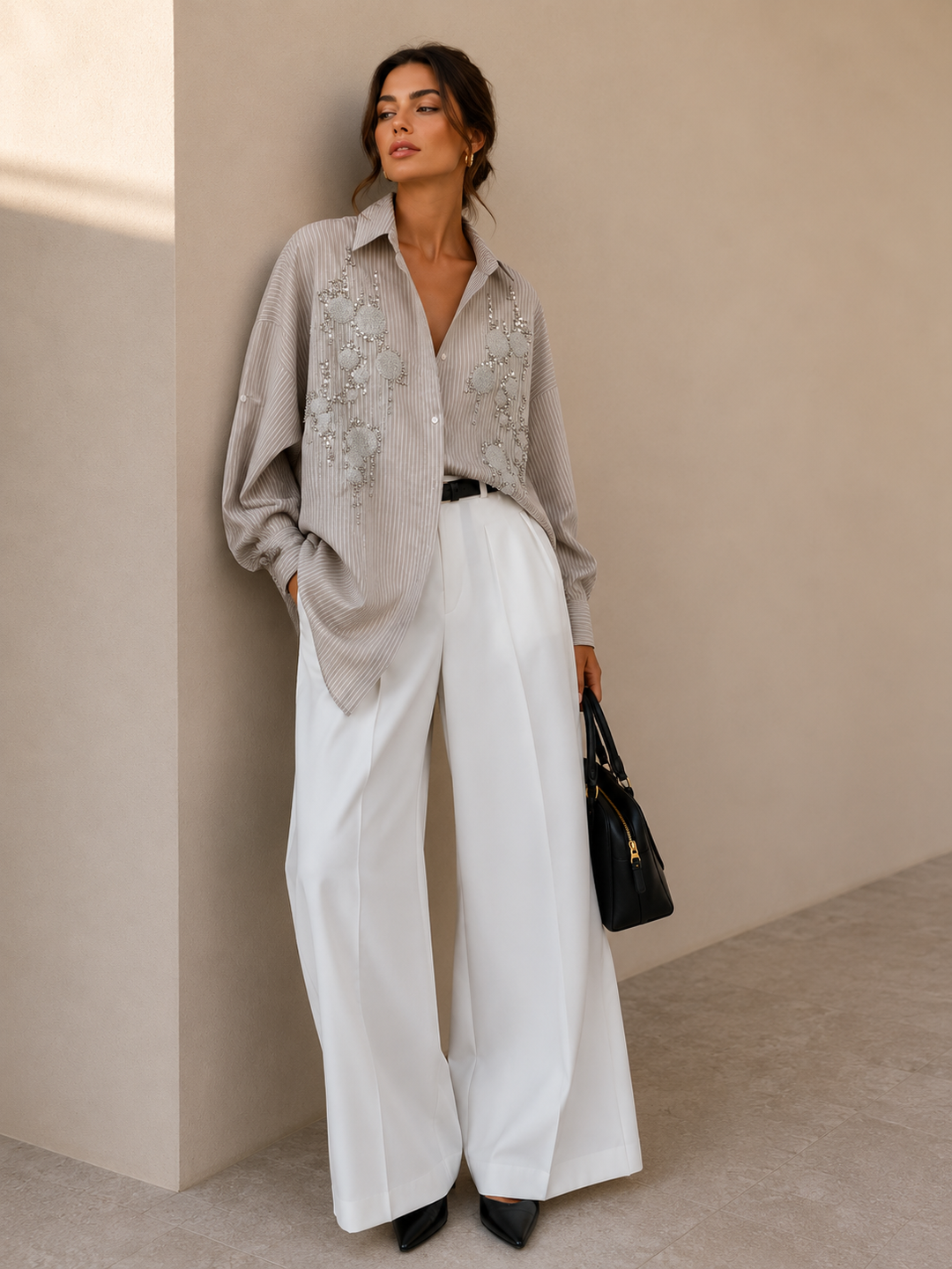 Odessa Embellished Shirt with Pearl Detailing