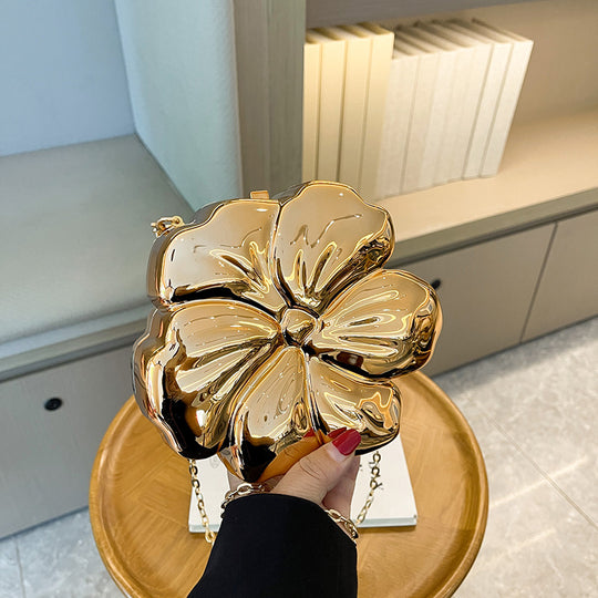 Designer Flower 3D Clutch with Shoulder Chain