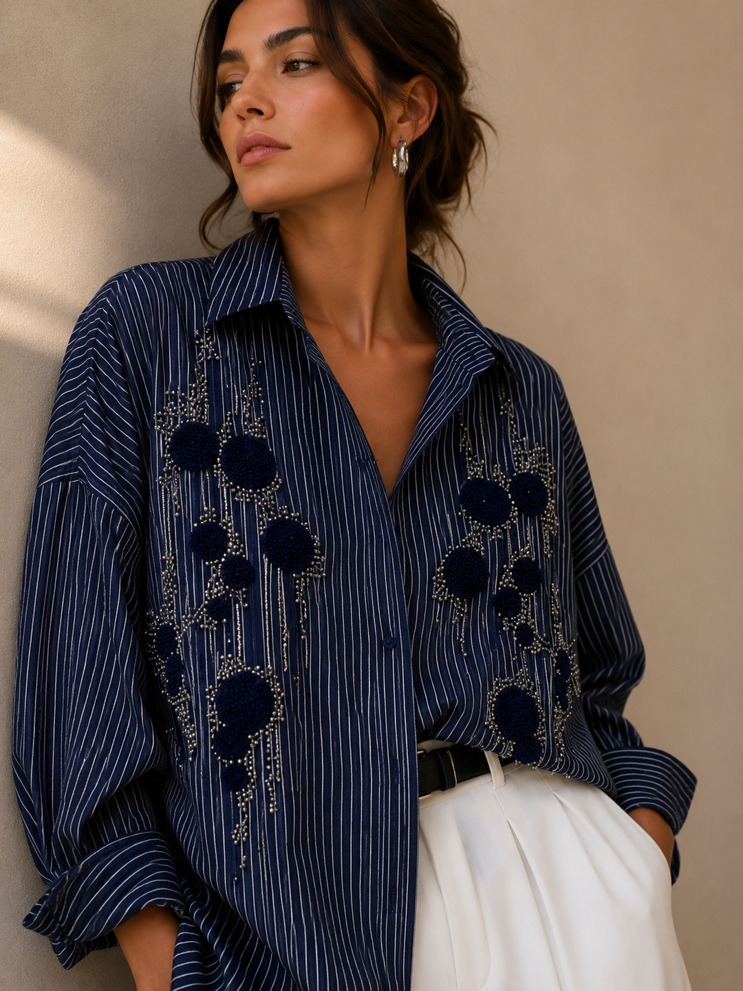 Odessa Embellished Shirt with Pearl Detailing