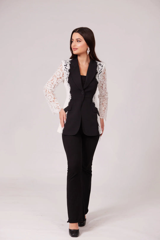 Maira Lace Panel Blazer Set