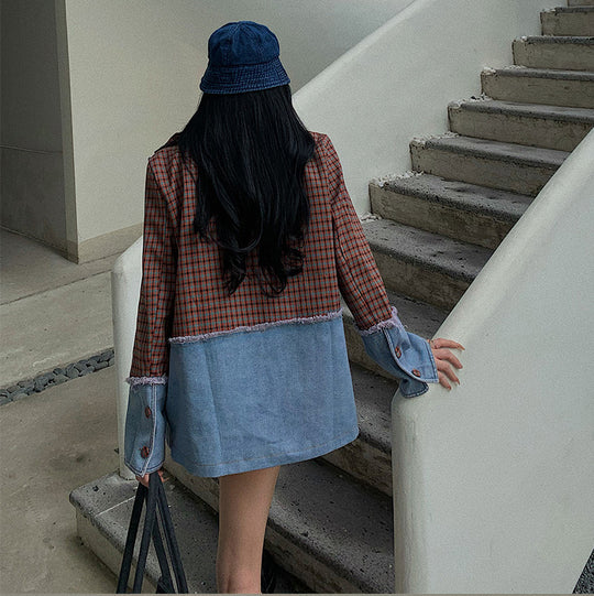 Wintour Plaid Denim Patchwork Blazer
