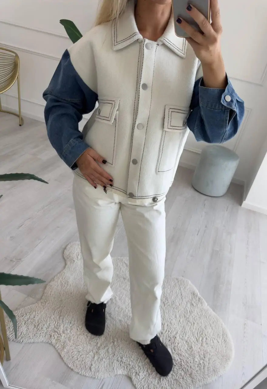 Aubrey knitted Cardigan with Denim Sleeves