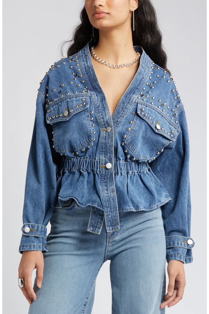 Rivet Studded Denim Blouse