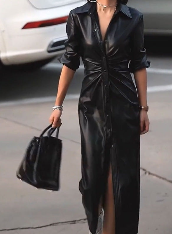 Olivia Leather A-line Midi Dress