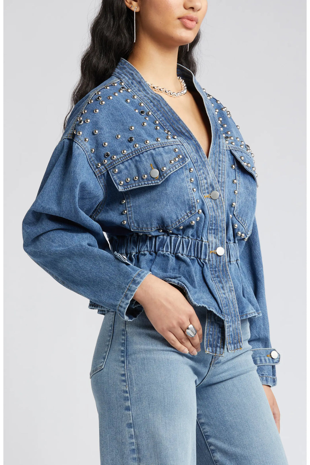 Rivet Studded Denim Blouse