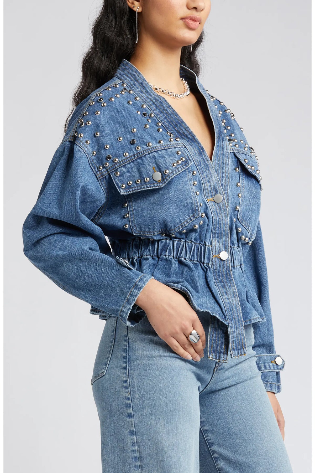 Rivet Studded Denim Blouse