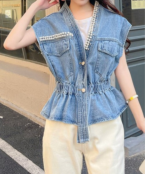 Lerica Pearl Denim Blouse