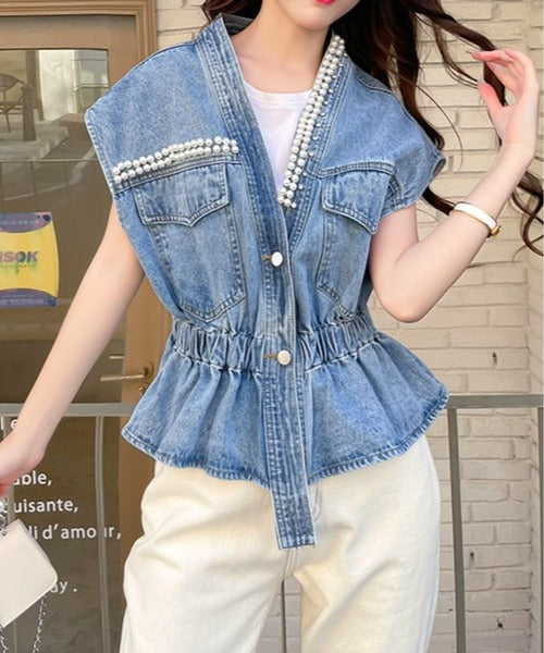 Lerica Pearl Denim Blouse