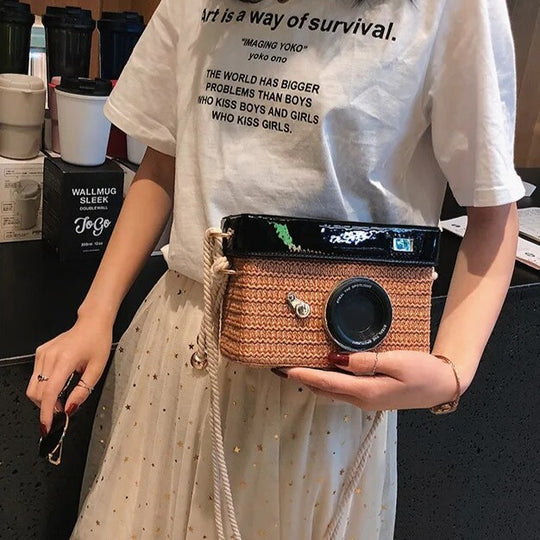 Camera 3D flap bag with Jute Detailing
