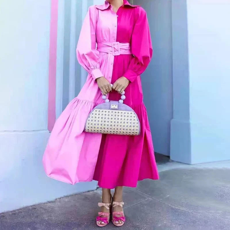 Paisley Dual Tone Belted Dress