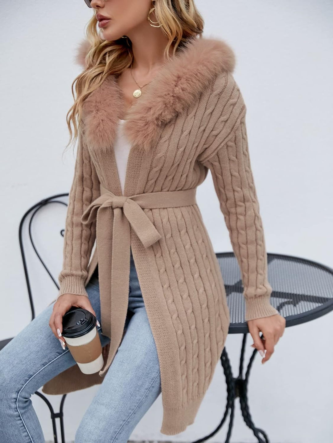 Aster Knit Drop Shoulder Belted Cardigan