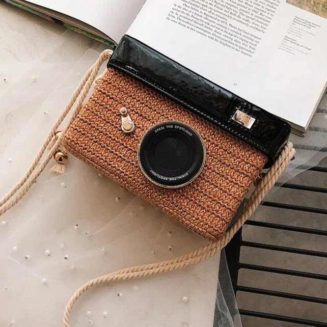 Camera 3D flap bag with Jute Detailing