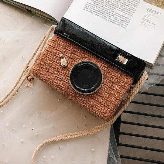 Camera 3D flap bag with Jute Detailing