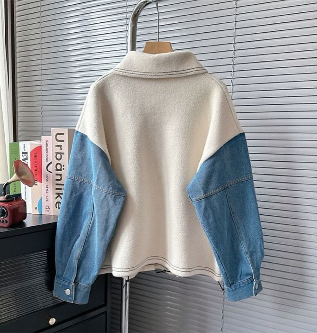 Aubrey knitted Cardigan with Denim Sleeves