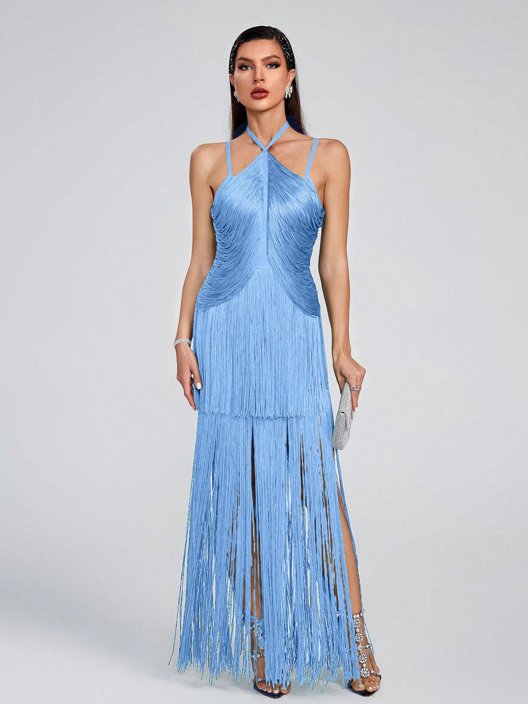 Sandra Fringed Halter Neck Maxi Dress