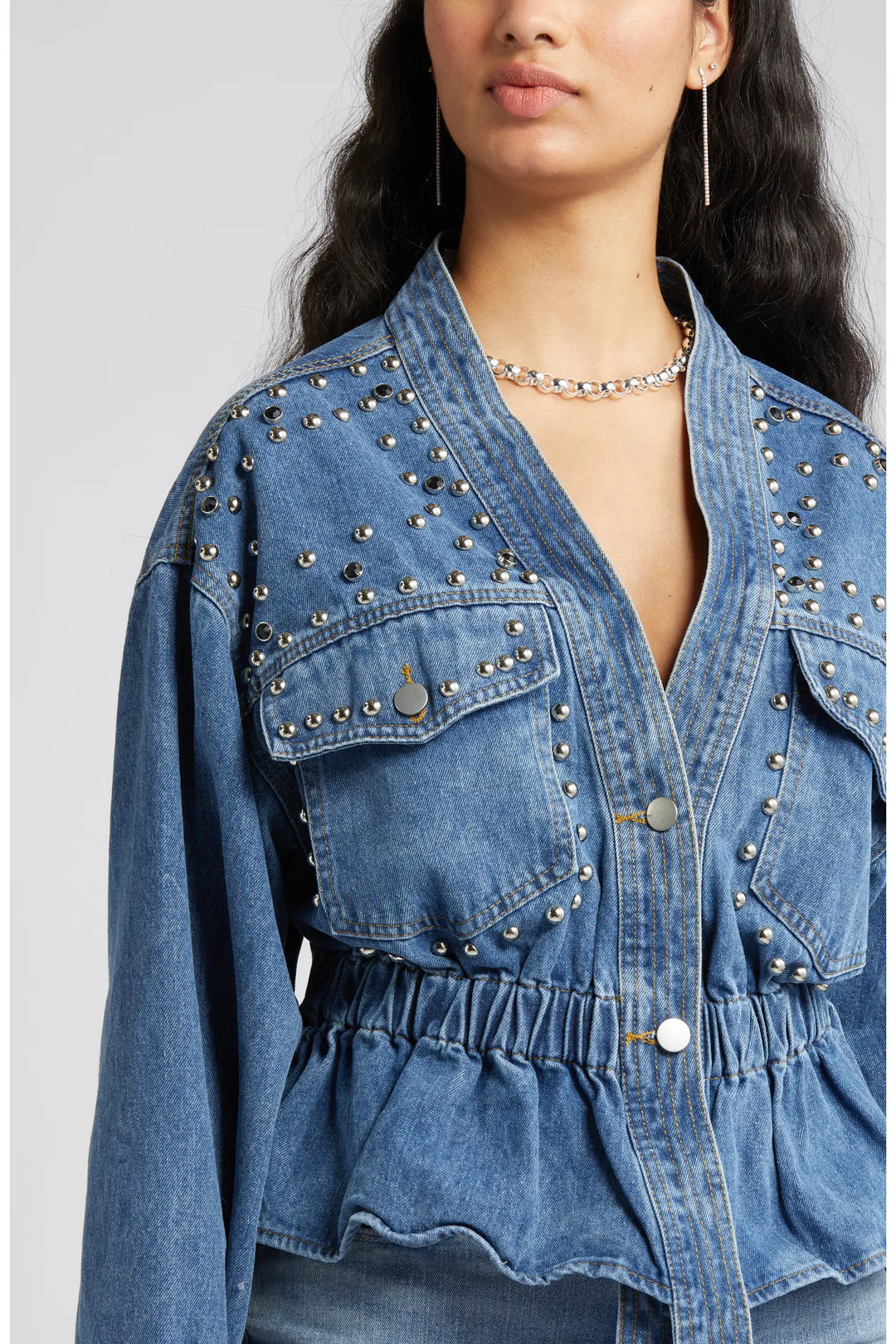 Rivet Studded Denim Blouse
